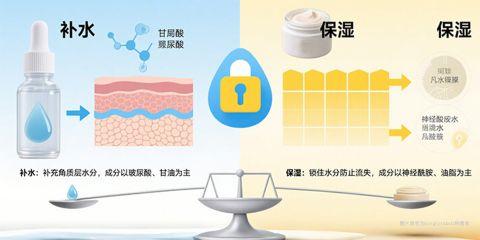 在日常护肤观念中，「保湿」与「补水」常被视为同义词，许多人认为两者没有差别。
然而，从皮肤科学角度来看，两者其实有明显区别，且在维持油水平衡上扮演不同角色。
若误解其差异，可能导致护肤效果大打折扣。